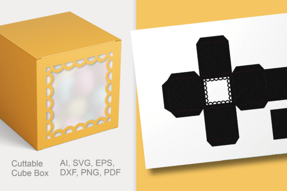 Download Lace Edge Window Cube Gift Box Template - Cube Collection