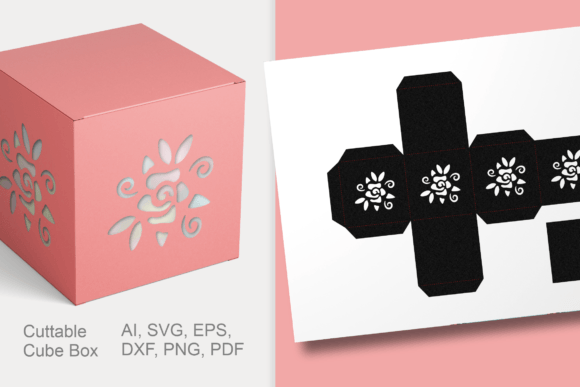 Download Rose Shape Holes Cube Gift Box Template - Cube Collection